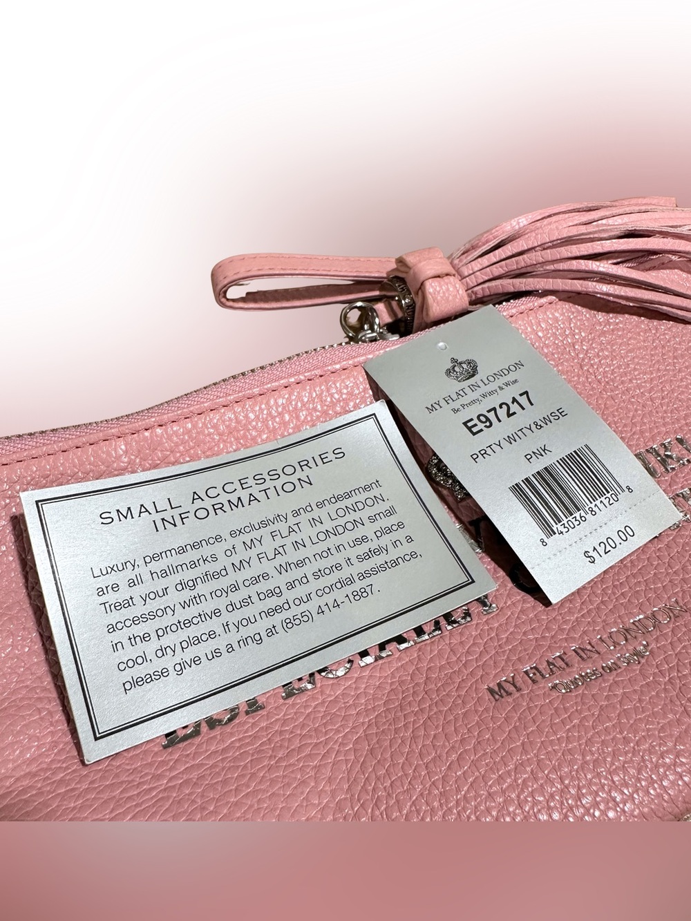 NEW My Flat in London by Brighton Pink Wristlet w/ Tassel Charm & Dust Bag RARE - Picture 4 of 6